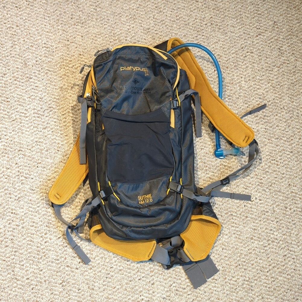 Platypus Duthie AM 12.0 Hydration Backpack Gray Yellow Hiking Running Outdoor